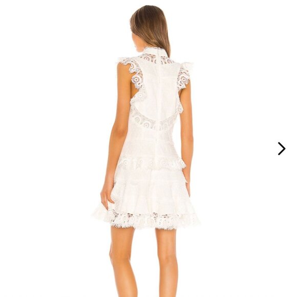 ZIMMERMANN Peggy Embroidered Trim Short Dress Womens 6 White Linen Blend Lace - Picture 10 of 13